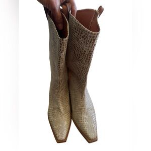 Free People Cream Croc-Patterned Heeled Boots